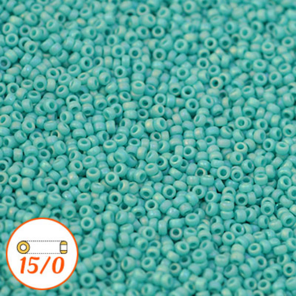 Miyuki seed beads 15/0, matte opaque turquoise AB, 10g
