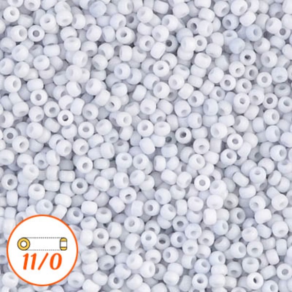 Miyuki seed beads 11/0, matte glazed opaque pale grey, 10g grå