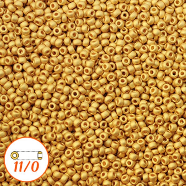 Miyuki seed beads 11/0, matte 24K gold-plated, OBS: 2g guld
