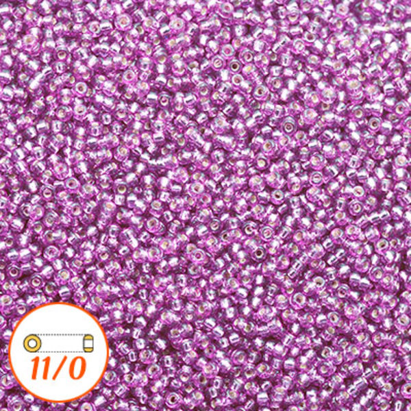 Miyuki seed beads 11/0, duracoat silver-lined dyed orchid, 10g lila