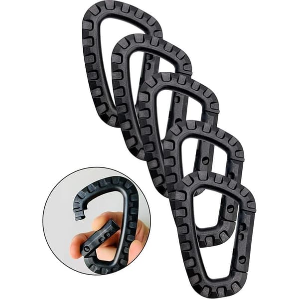 5-pakning Plastkarabinkroker - Svart - D-formet