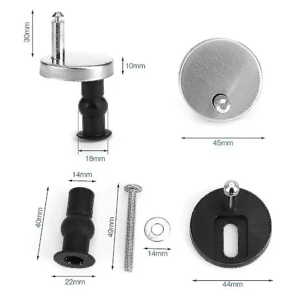 Toiletsædehængselbeslag Quick Release Rustfrit Stål Topmonteret Udskiftningssæt til Standard Toiletsæder 2-pak 60mm