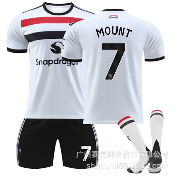 2425 Red Devils andre bortedrakt hvit fotballdraktsett 10 Rashford 37 Menou 17 Ghana Joe 7 C Ronaldo herre skjorte Mount No. 7 Sokker Mount No. 7 Socks L