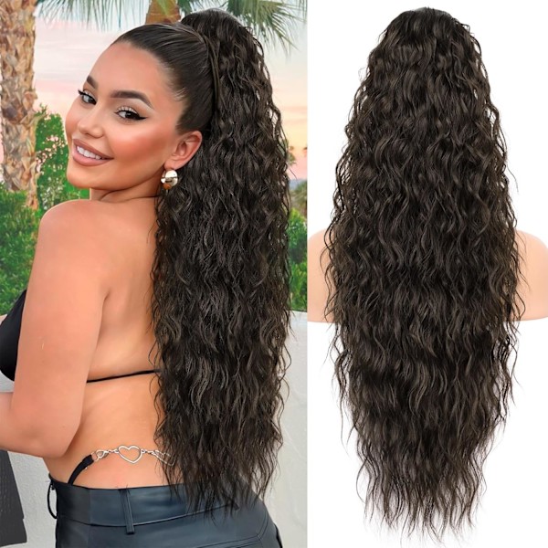 Hestehaleforlengelse 30 tommers snøring hestehale hårforlengelser for kvinner lang krøllete brunette brun hestehale syntetiske hårstykker for daglig bruk