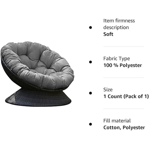 Stolputerunde, Hængende Æg Hængekøje Stol Puder Med Bånd Quiltet Design Sving Stol Puder Til Indendørs Udendørs Grå 130cm(51inch)