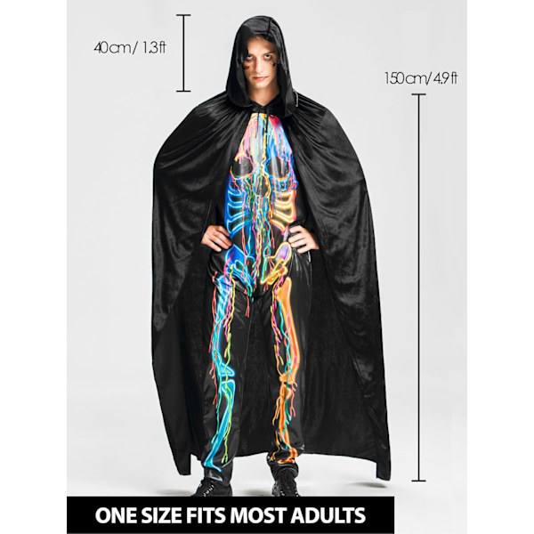 Halloween-kappe til voksne mænd og kvinder, vampyr-heks kostume med hætte, sort fløjl kappe til rollespil, flot kjole