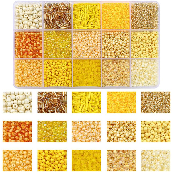 Färgglada Mini Rocailles Pärlor - Pärlset för Smyckestillverkning YELLOW