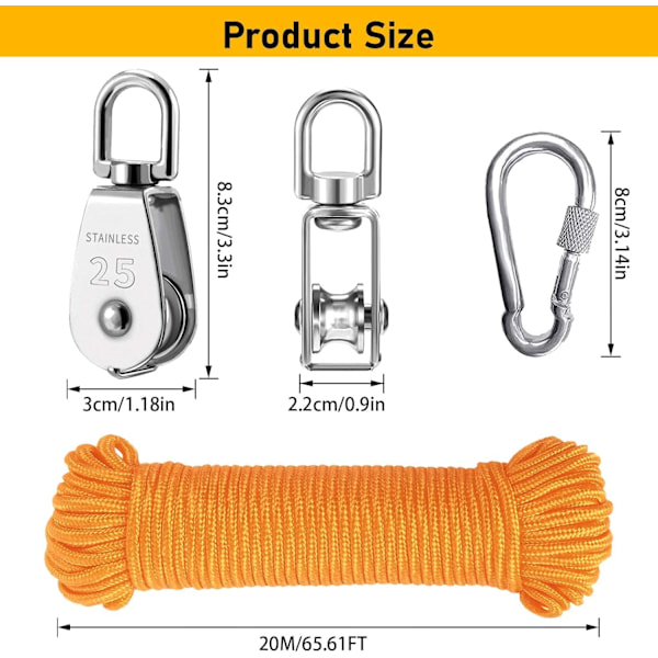 Taljat, ruostumattomasta teräksestä valmistettu talja, kääntyvä talja, nostotaljat, yksikappaleinen talja Yellow-m25-2 M25-2