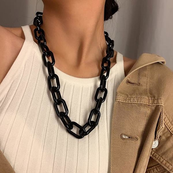 Halloween Akryl Lång Chunky Halsband för Kvinnor Söt Länkad Gem Halsband för Kvinnor Gåvor (Svart)
