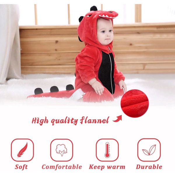 Dinosaur kostume til børn, onesie, dinosaur pyjamas, dinosaur jumpsuit til børn, dyrekostume til børn til karnevalsfest halloween, cosplay Dinosaurs-red 130