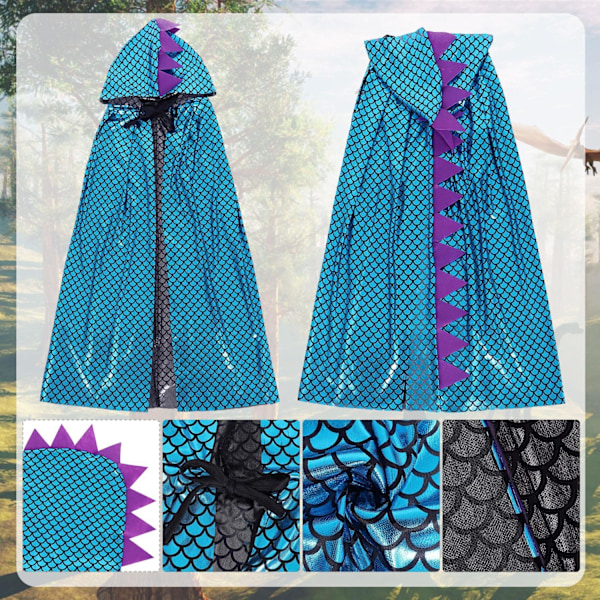 Karneval dinosaur kappe børn, karneval cosplay børn kostume, kappe med drage, dinosaur kostume børn til rollespil, halloween temafest maskebal Dinosaur blue