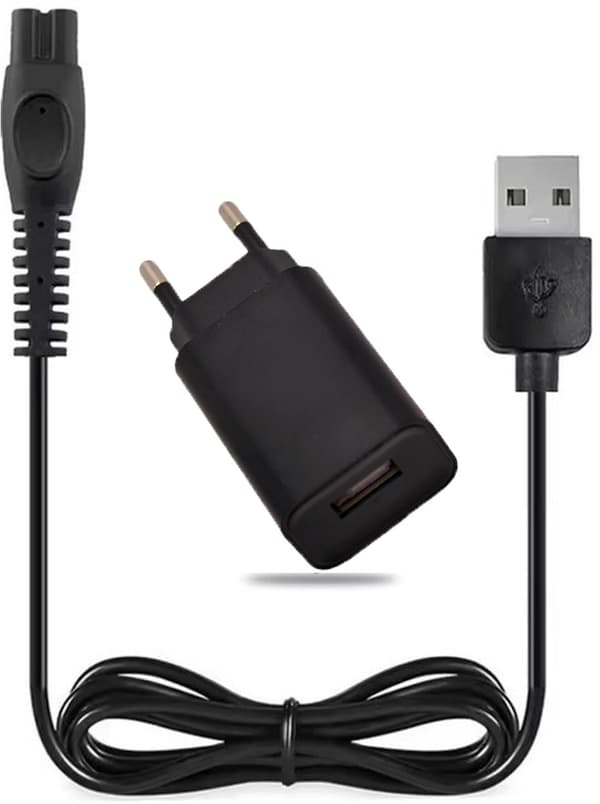 Erstatningsadapter og USB-kabel til Philips CP1788, 5V 1A, 100-240V, 1m, kompatibel med OneBlade trimmere og barbermaskiner, sort