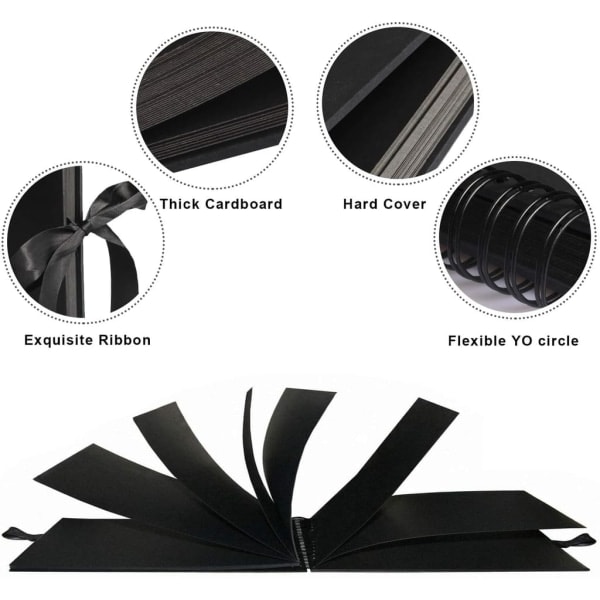 IC Fotoalbum 80 sorte sider scrapbog Fotoalbum til selvdesign 40 ark 29x21,5cm fotobog til limning DIY