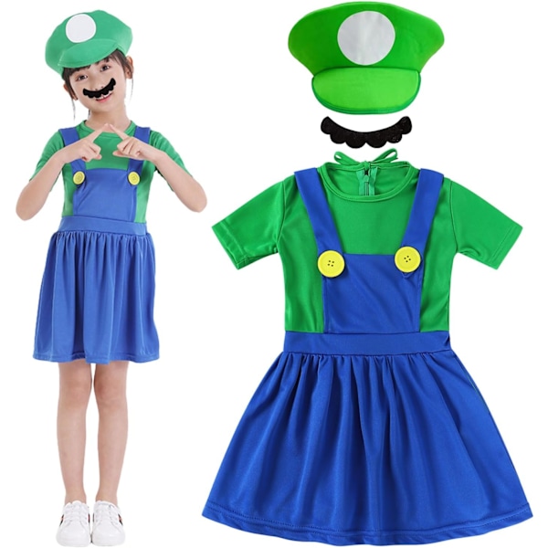 Luigi Kostumesæt, Luigi Kostume, Bros, Udklædning, Kvinder, Mænd, Outfit til Jul, Karneval, Maskerade Green baby girl L