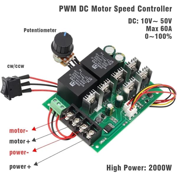 DC Motorstyring, DC 9-50V 40A Reversibel DC Motorhastighetskontroller til 12V 24V 36V 48V 2000W Reversibel Hastighetskontroll