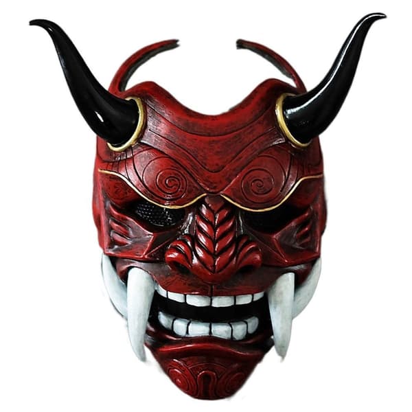 Halloween Akabane Mask Huvudbonad Samurai Noh Kabuki Prajna Devil Cosplay Mask Grön Green