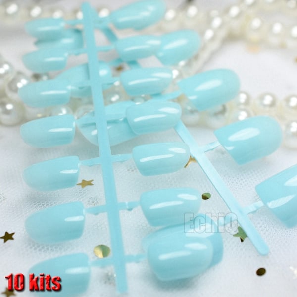 240 stk Sky Blue Shiny Falske Negler Engros Salg i bulk 10 sett totalt Damer DIY Tips