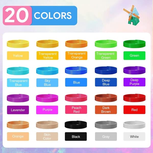 3D PLA Filament, 3D Refill 1,75 mm, 3D Filament 5M 20 farver hver, egnet til børn og voksne, 3D Pen tilbehørsfilament til 3D printerpen