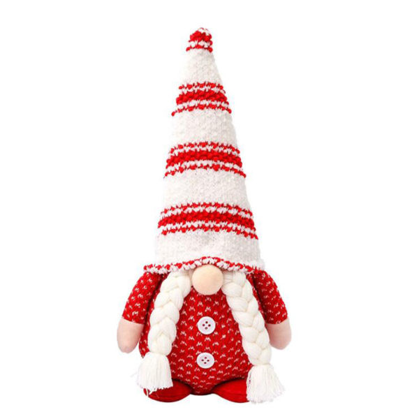 Jul Skägg för docka i randig hatt Dvärgtomte för dockornamenter Söt tecknad dvärgtomte Heminredning Jul Red