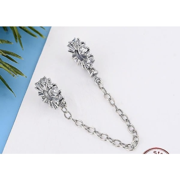 Armband 925 Sterling Silver Clear Sparkle Safety Chain Charm Armband DIY Smycken Kvinnor |Charms