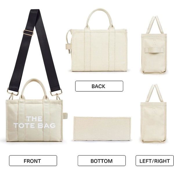 IC The Tote Bag Dame Canvas Tote Tasker Tyk Canvas Crossbody Skuldertasker med Lynlås og Skulderrem til Arbejde Skole Rejser Shopping