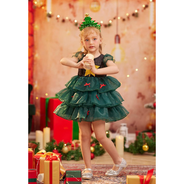 Julekostyme for gutter og jenter med hatt, julepyjamas for barn, julekjole for barn 3-8 år Grönt träd 3-4 Jahre