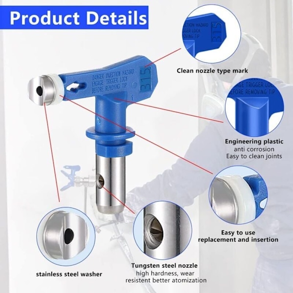 Pack Vändbara Färgsprutmunstycken för Airless, Färgsprutpistoler för Airless, Sprutdelar för Hem, Byggnader, Däck, Staket (211, 315, 417, 517, 515, 523)..DEBUNS