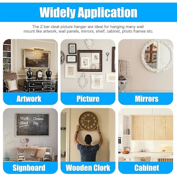 French Cleat Hanger, 2pcs Z Bar Interlocking Wall Mount Bracket Picture Hanging Hardware Kit For Hanging Pictures