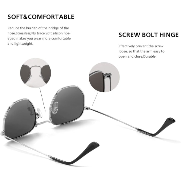 IC Hipster Hexagonale Polariserede Solbriller Mænd Kvinder Geometrisk Firkantet Lille Vintage Metalramme Retro Shade Briller