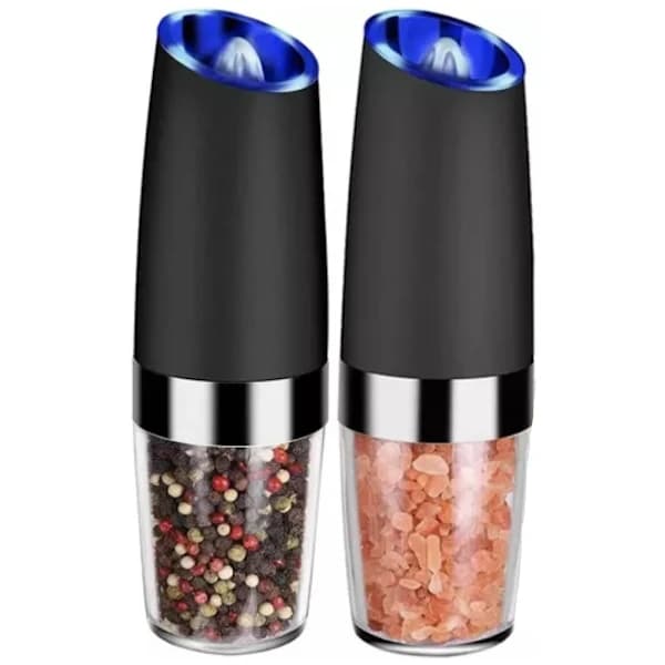 Electric Salt and Pepper Grinders – 2-pack with Gravity Function Black Svart