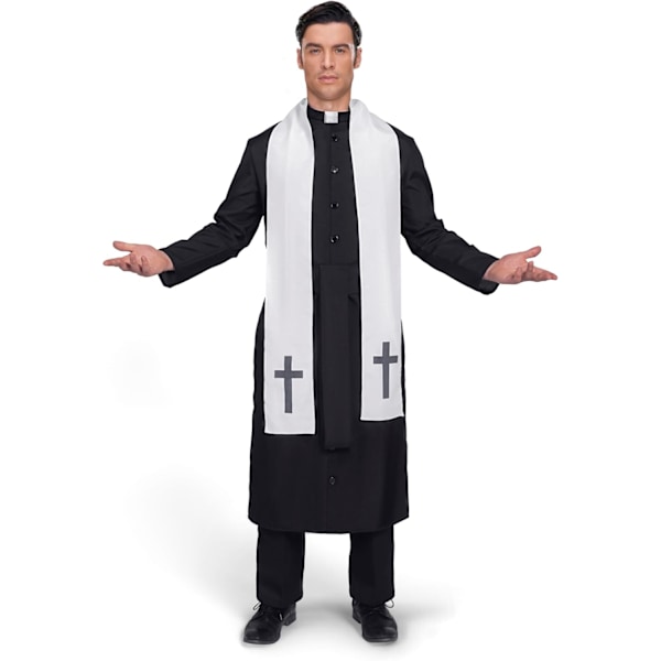 black priest robe for adults, priest costume for halloween, party, cosplay (large)