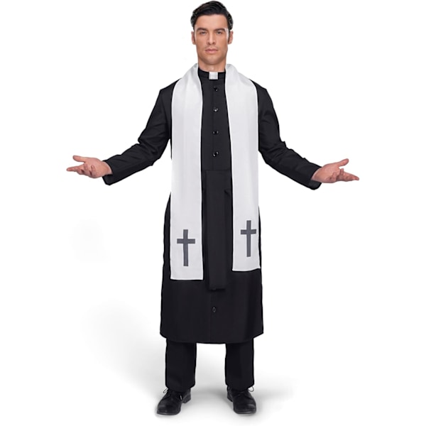 Musta pappi-asu aikuisille, pappi-asu halloweeniin, juhliin, cosplayhin (iso) svart S