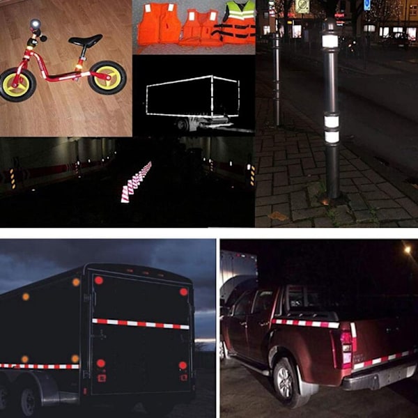 2 stk. Reflekterende Tape Sikkerhetsvarsel Reflekterende Klistremerkefilm Hvit Rød, Fluorescerende Sikkerhetstape Klistremerke for Nattsynlighet 5cm x 3m