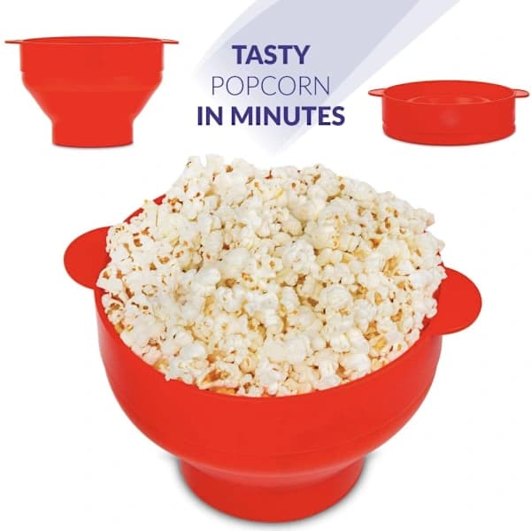 Fällbar Popcorn Maker skål - Gör popcorn i mikrovågsugnen - röd