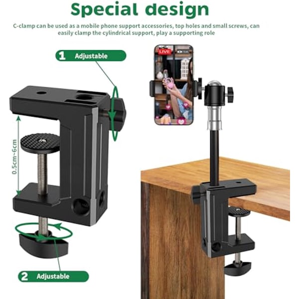 Universal C-klemme til bord og skrivebord - 2 stk. sort