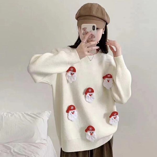 Sød jule rød lazy style sweater til kvinder efterår og vinter aldersreducerende løs mave-dækkende slankende toppe MJ51 red One size [85-140 catties]