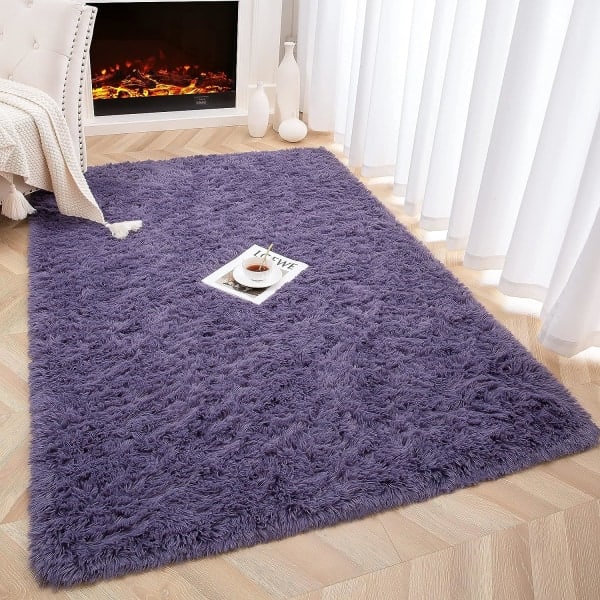 IC Mjuka fluffiga mattor för sovrum för barnrum Plysch Shaggy barnkammarmatta lurviga mattor - (gråaktig lila 40*60cm)
