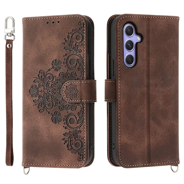 Til Samsung Galaxy A55 5G Etui Crossbody Læder Cover med Kortspor Pung - Brun