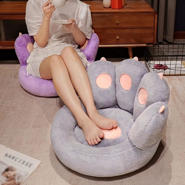 IC Kattepote Pude Lazy Sofa Stolspude 18 tommer (ca. 45,7 cm) Hyggelig Kawaii Plys Varm Gulvpude Sød Siddepude Soveværelsesdekoration Grå