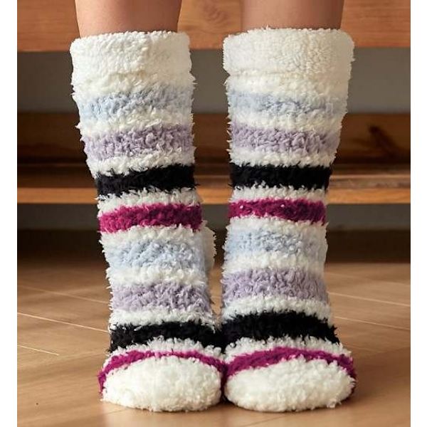 par Cozy og varme sokker - Stribede med antislip - FLUFFY