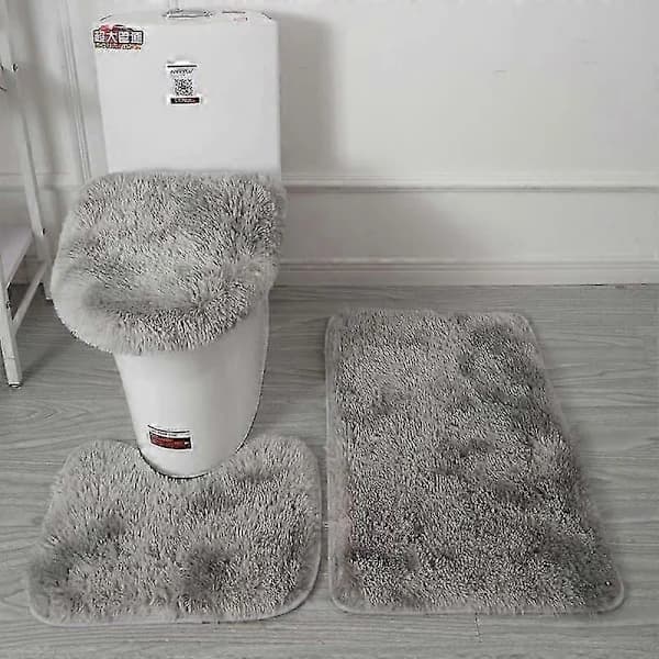 3-delt baderom sklisikker sokkelmatte + lokk toalettdeksel + baderomsmatte lys grå light grey