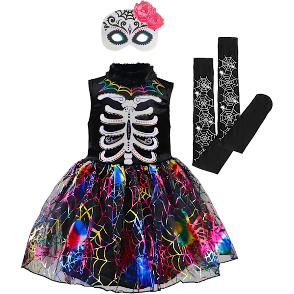 Halloween-kostym Dödsdagen, Dia de los Muertos-klänning, kostym brud la Catrina, skelettkostym för barn kvinnor kvinnor Spindelben 8-10 Years