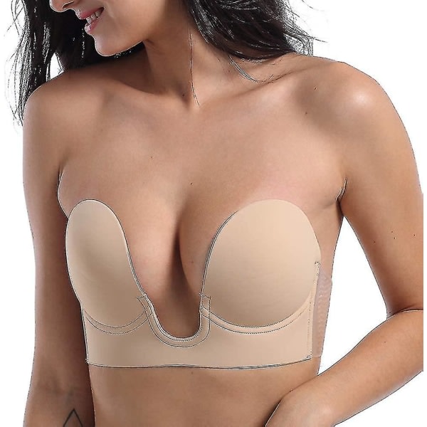 Axelbandslös Sticky Push-up Plunge BH - Plus Size Backless Adhesive BH Hudfärg B