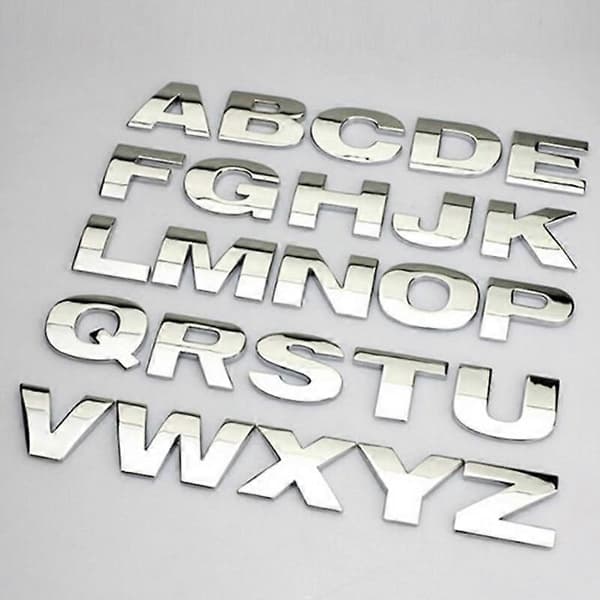3D Metall Alfabet Silver Badge Krom Silver Bokstäver Siffror Logo Bildekaler-Perfet M