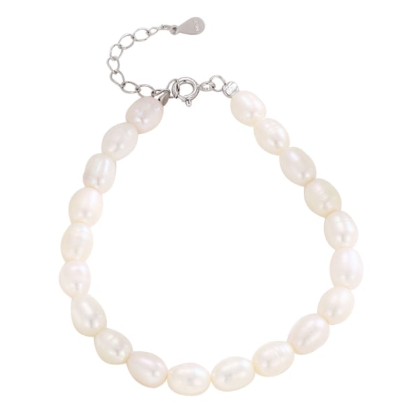 IC 925 Sølv Ris Ferskvannsperle Armbånd for Kvinner