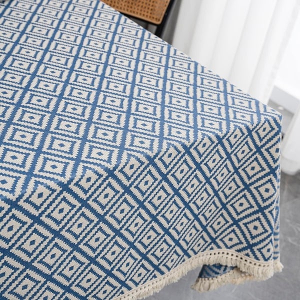 IC Rektangulär bordsduk tjock stickad Broderad texturerad frans bomull Linne Rektangulär duk för kök, 139,7 cm x 139,7 cm, 4 sittplatser