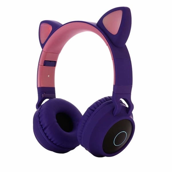Bluetooth 5.0 Cat Ear-hörlurar Vikbara On-Ear Trådlöst stereoheadset (lila) lila