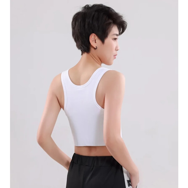Kvinnors platta bröstbindare med bandage pullover halv längd korsett tank top transboy lesbisk trans underkläder väst bröstbindare VIT WHITE 4XL