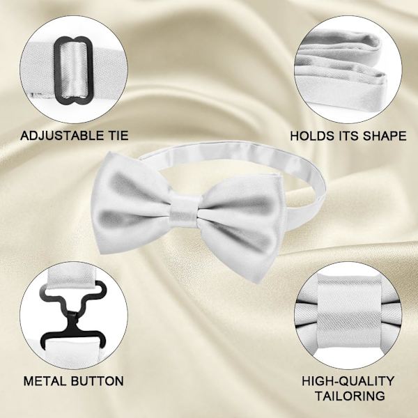 Flue slips til mænd, klassisk ensfarvet slips til mænd, satin slips til smoking, justerbar slips til fest, bryllup Light grey