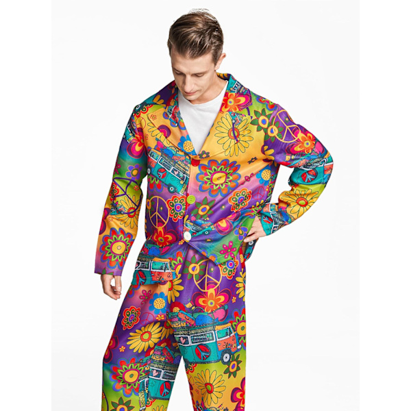 Hippie Kostyme for Menn - Voksen 60- og 70-talls Kostyme - Hippie Topp og Bukser for Maskerade Fest M-XXL XXL